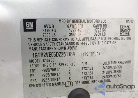 2013 GMC Sierra 1500 Sle z USA, uszkodzony, nr VIN 1GTR2VE05DZ251184